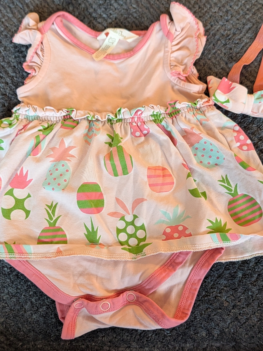 Matilda Jane Baby Girl Pink Pineapple Dress Onesie Romper & Headband Set 6-12M